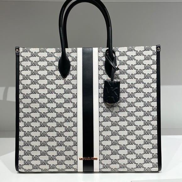 Michael Kors Handbags - Michael Kors Mirella Large Striped Logo Jacquard Tote Bag